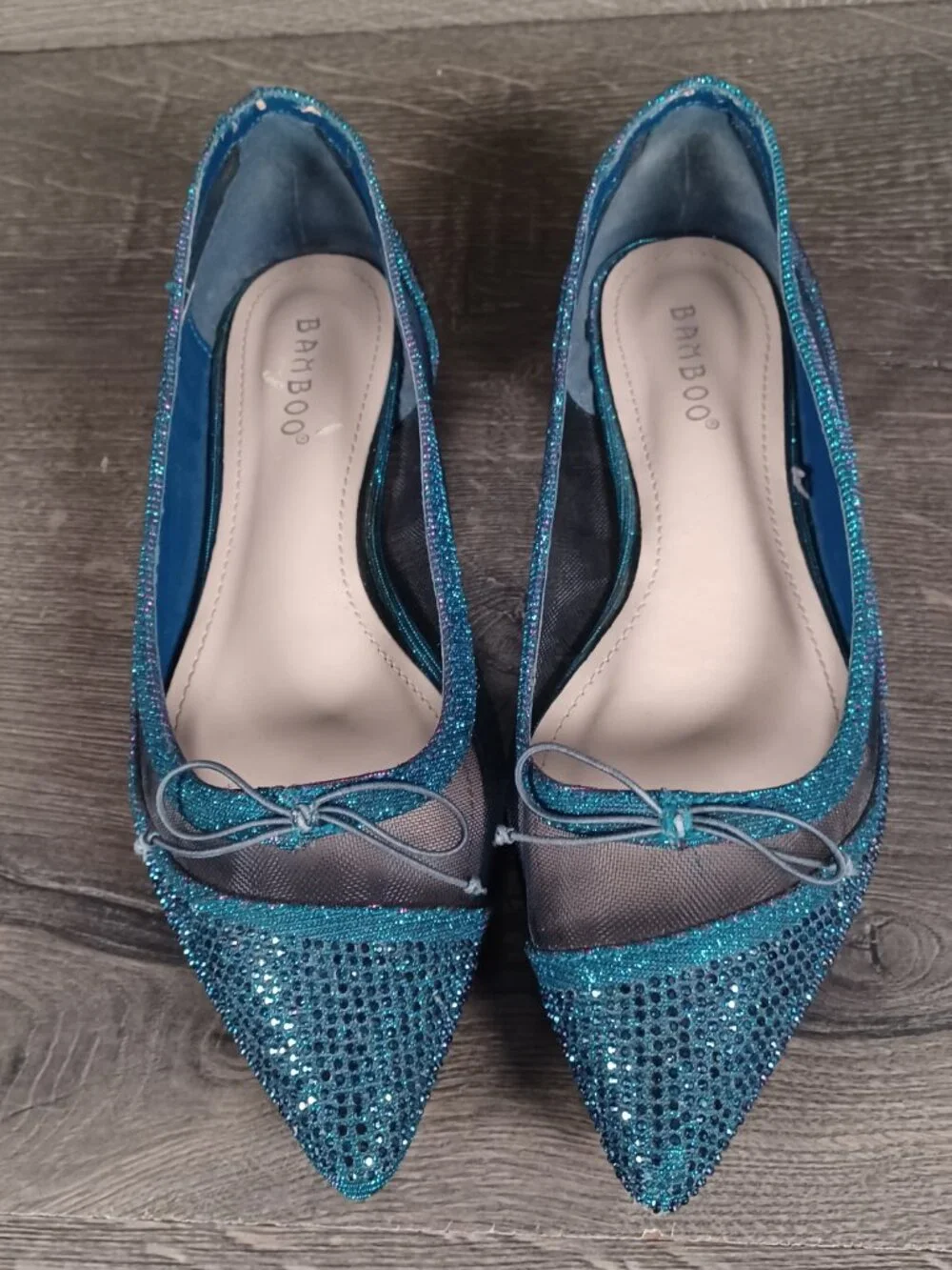 Bamboo Women's Size 6.5 Sparkly Blue Slip-On Pointed Toe Shoes
